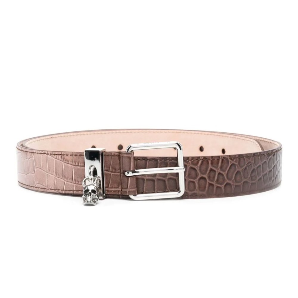 Alexander McQueen skull-charm crocodile-embossed leather belt